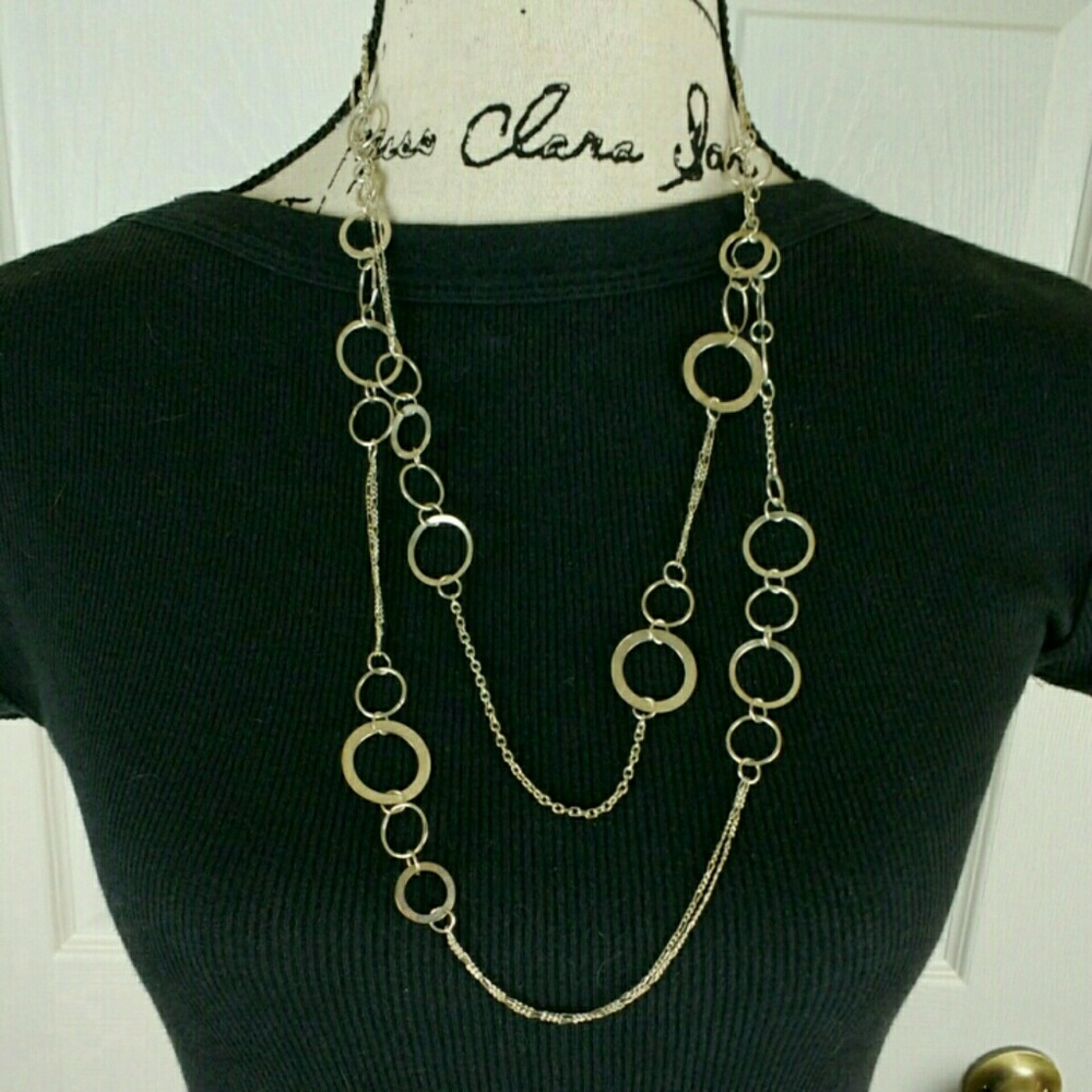 Layered silver tone necklace with large circles